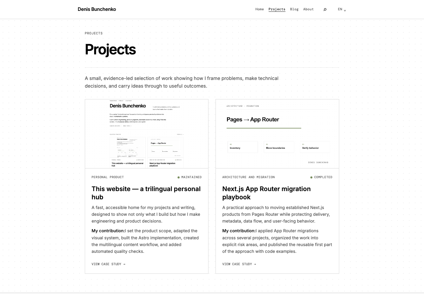 Desktop view of the projects index